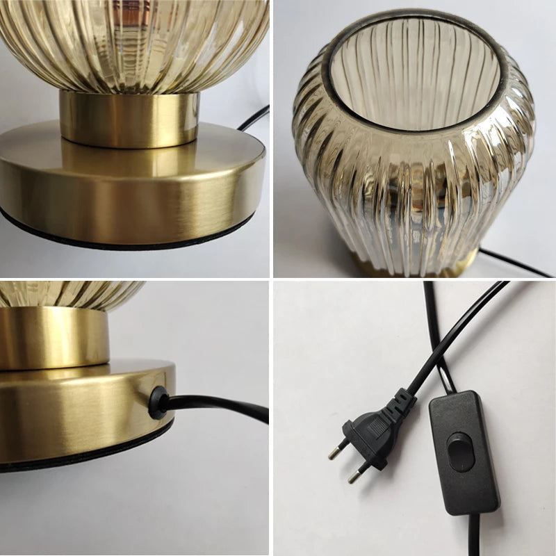 Nordic Amber Table Lamp with Stained Glass Shade