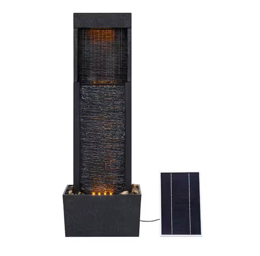 38-Inch Solar-Powered Gray Slate Waterfall Fountain with LED Lights