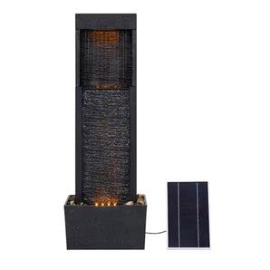 38-Inch Solar-Powered Gray Slate Waterfall Fountain with LED Lights
