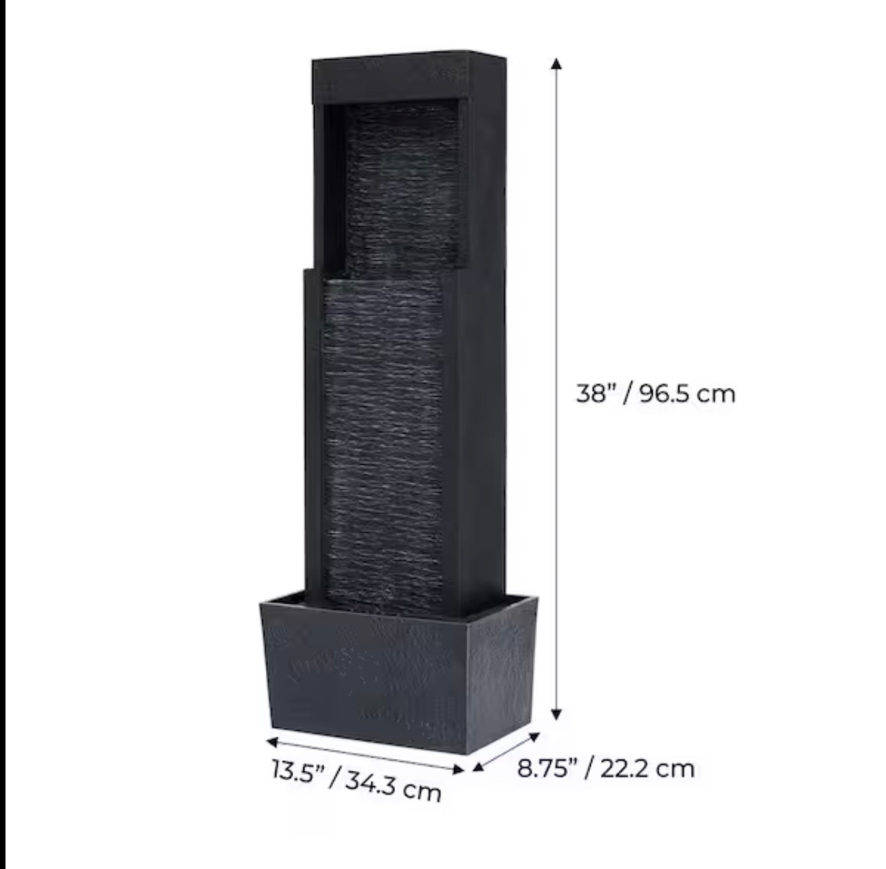 38-Inch Solar-Powered Gray Slate Waterfall Fountain with LED Lights