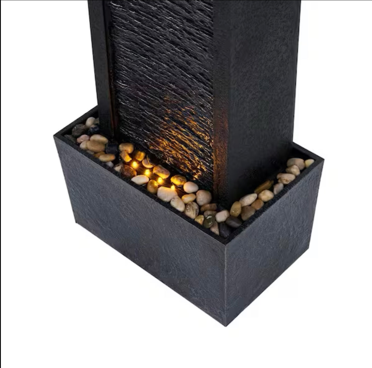 38-Inch Solar-Powered Gray Slate Waterfall Fountain with LED Lights