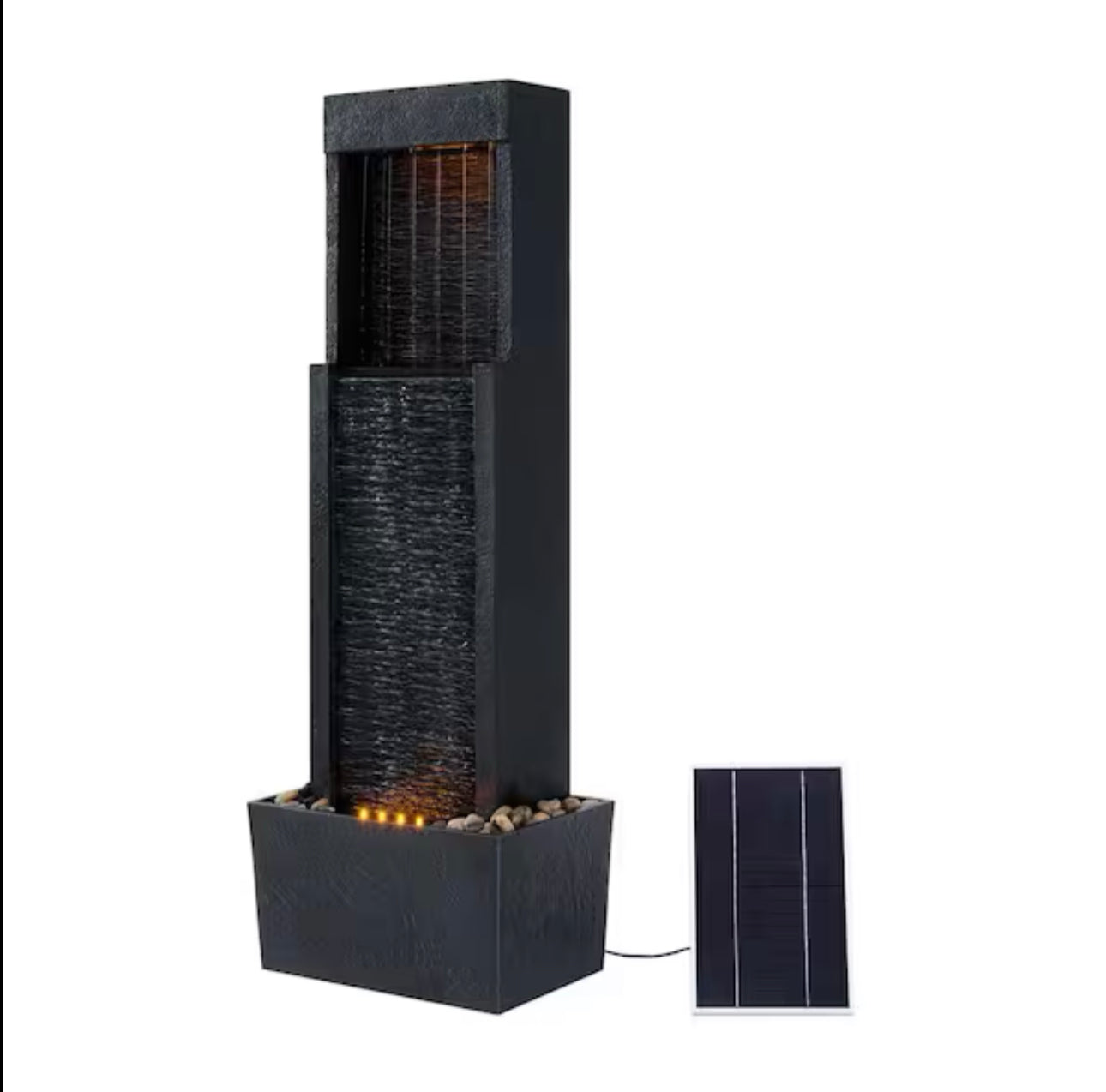 38-Inch Solar-Powered Gray Slate Waterfall Fountain with LED Lights