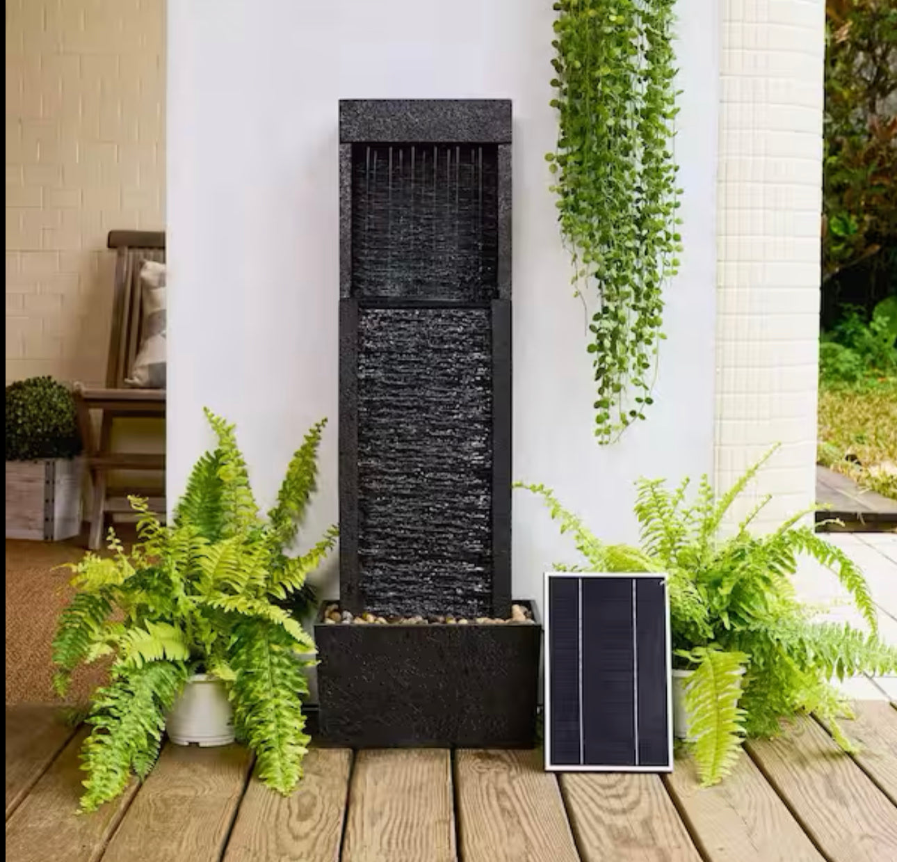 38-Inch Solar-Powered Gray Slate Waterfall Fountain with LED Lights