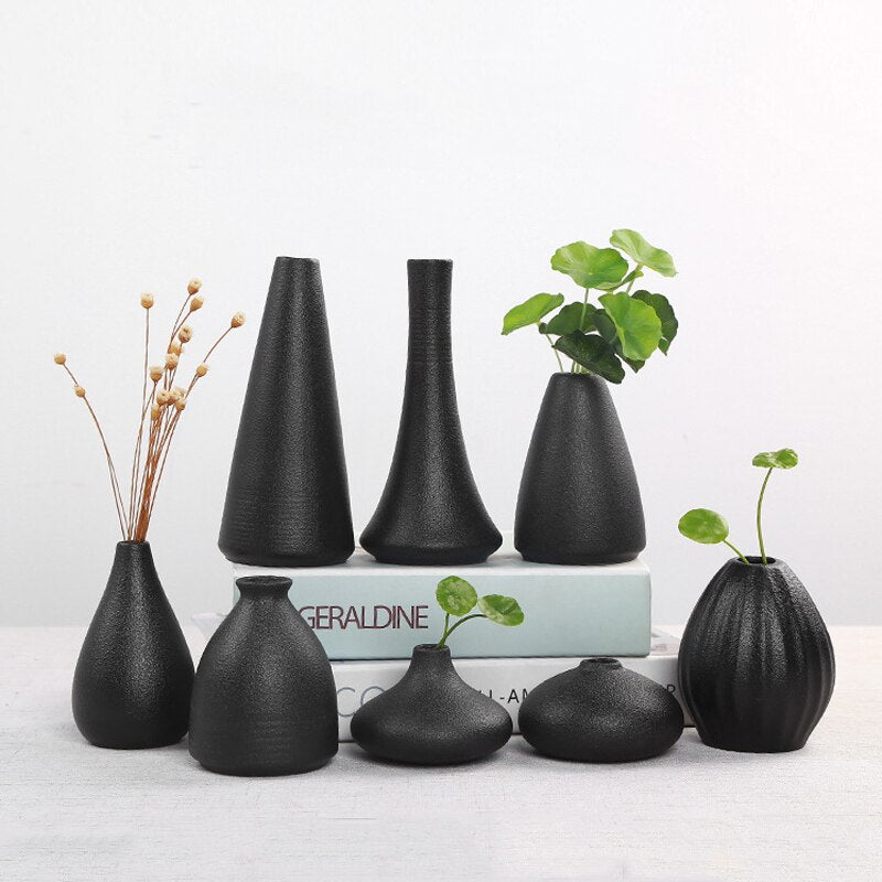 Black Ceramic Vase for Home and Garden
