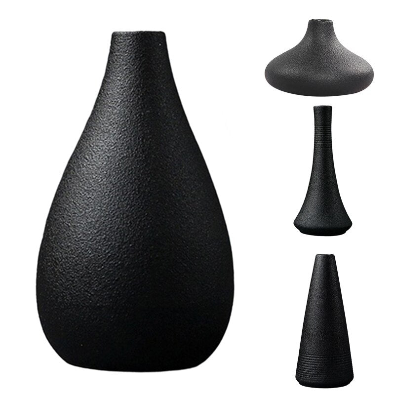 Black Ceramic Vase for Home and Garden