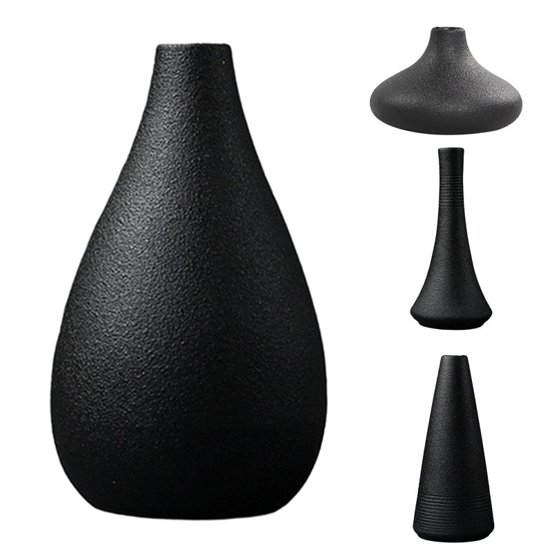 Black Ceramic Vase for Home and Garden