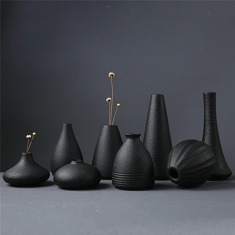 Black Ceramic Vase for Home and Garden