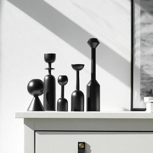 Black Wooden Candle Holder Set for Home Decor