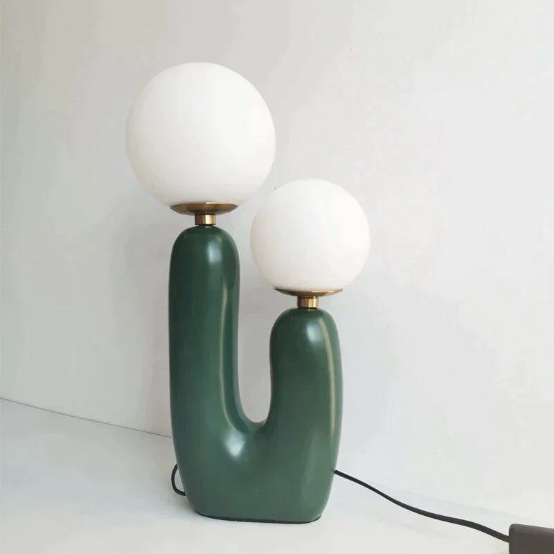 Cactus Design Table Lamp with Milk Glass Globes and LED Innovation