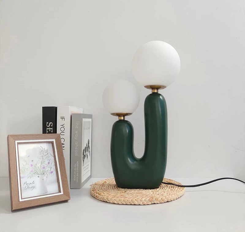 Cactus Design Table Lamp with Milk Glass Globes and LED Innovation