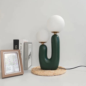 Cactus Design Table Lamp with Milk Glass Globes and LED Innovation