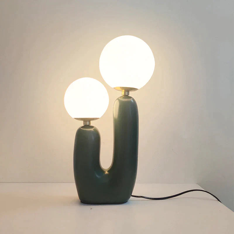 Cactus Design Table Lamp with Milk Glass Globes and LED Innovation