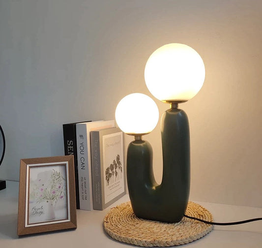 Cactus Design Table Lamp with Milk Glass Globes and LED Innovation