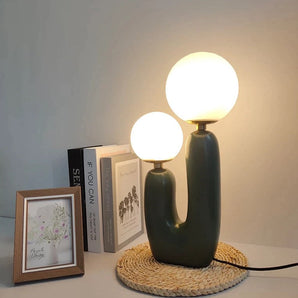 Cactus Design Table Lamp with Milk Glass Globes and LED Innovation