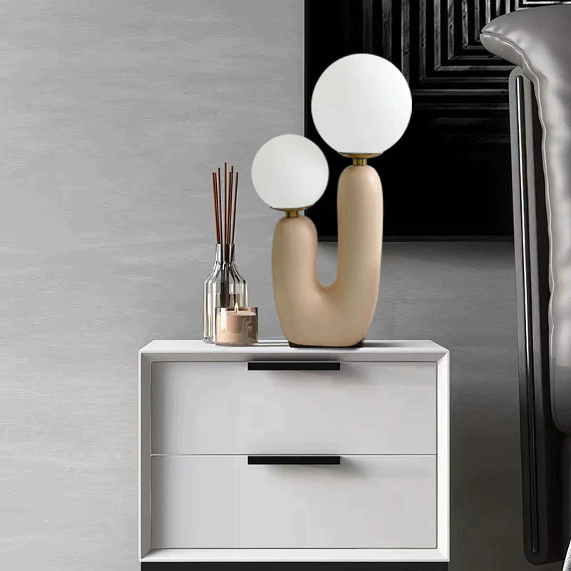 Cactus Design Table Lamp with Milk Glass Globes and LED Innovation