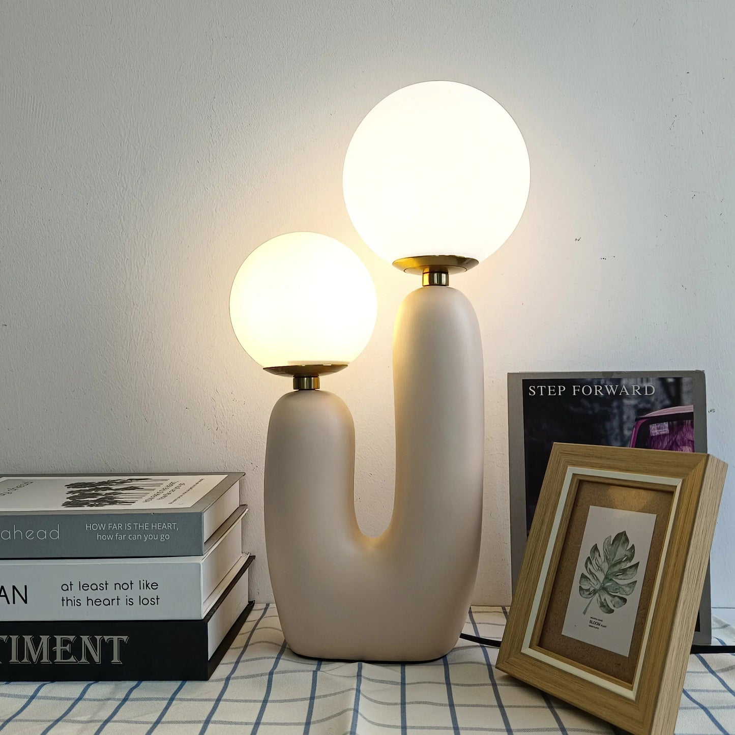 Cactus Design Table Lamp with Milk Glass Globes and LED Innovation