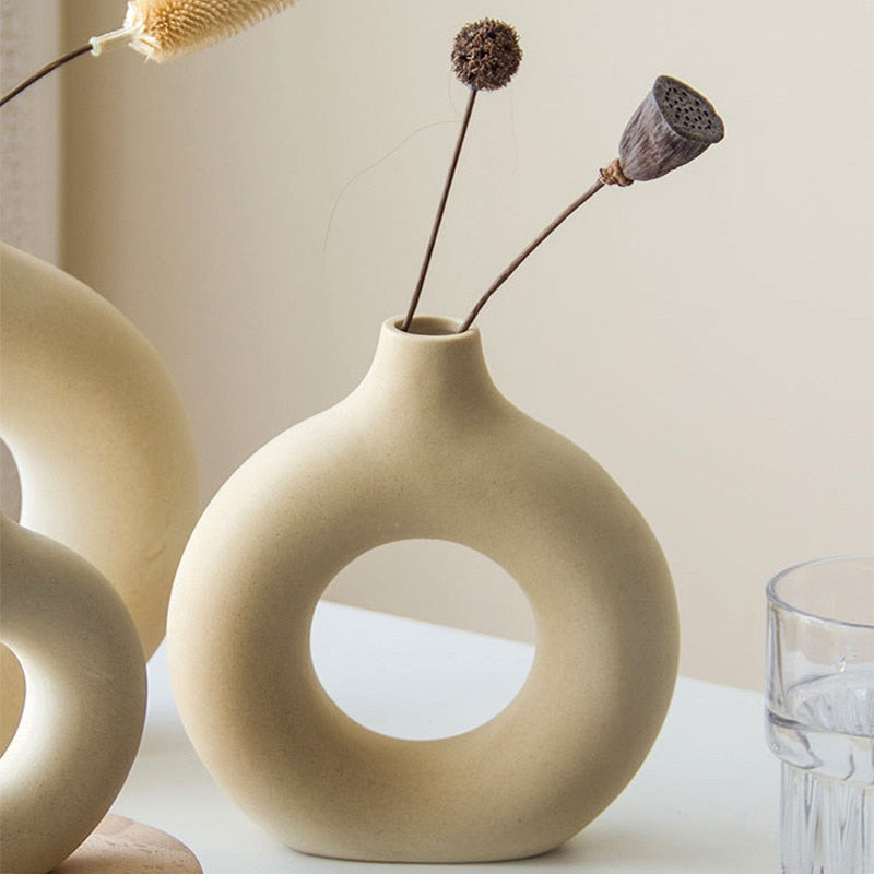 Ceramic Donut Shape Vase for Modern Home Decor