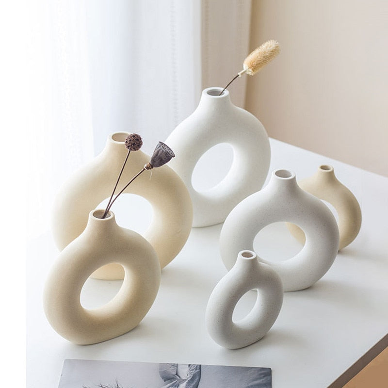Ceramic Donut Shape Vase for Modern Home Decor