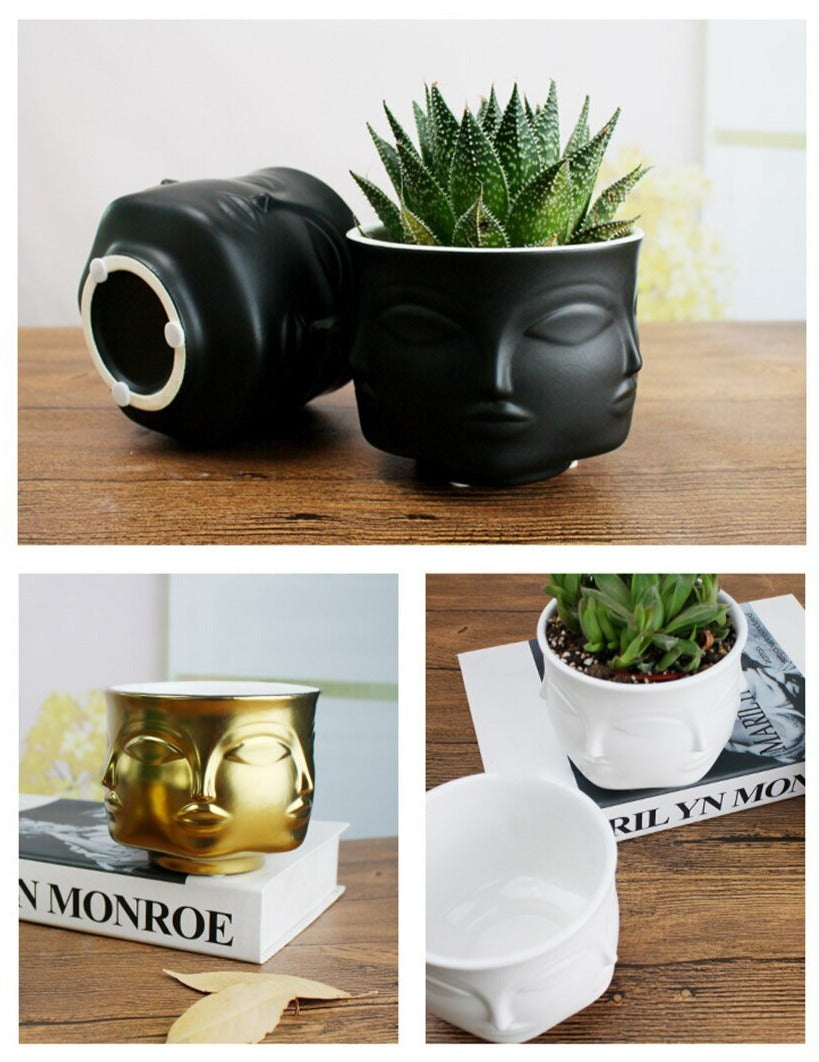Ceramic Face Design Flowerpot - Modern Succulent Planter