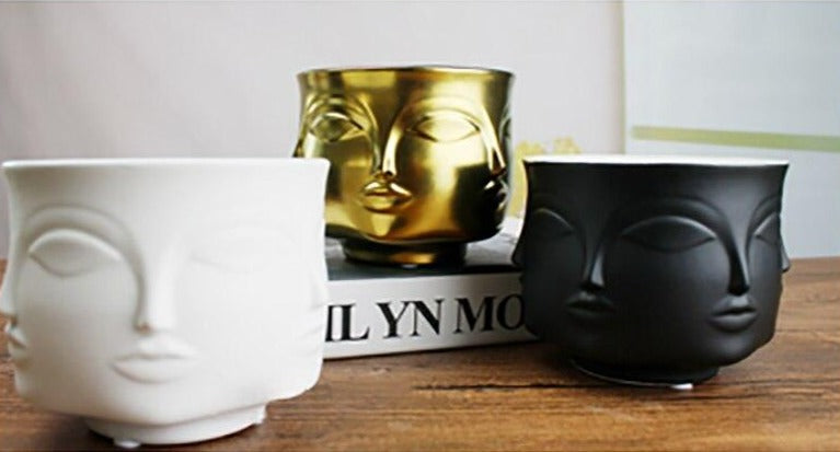 Ceramic Face Design Flowerpot - Modern Succulent Planter