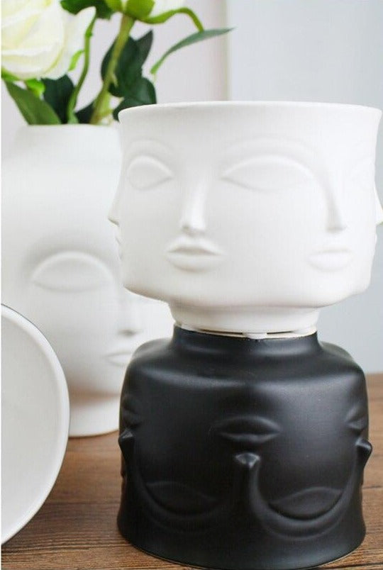 Ceramic Face Design Flowerpot - Modern Succulent Planter