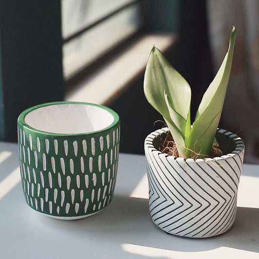 Ceramic Hand-Painted Planters - Textured Designs