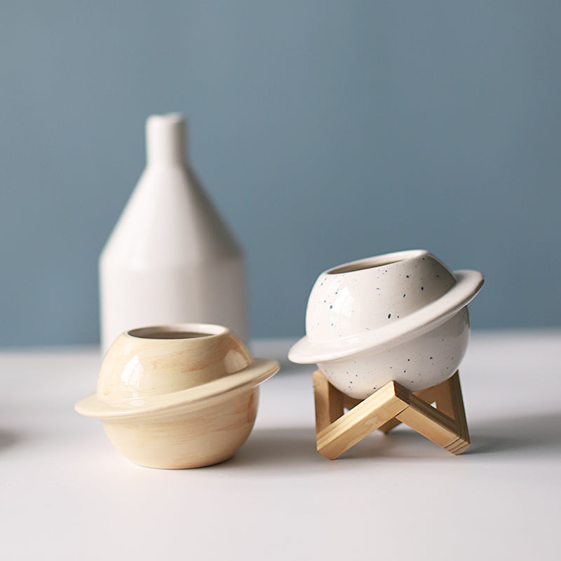 Ceramic Planet Plant Pot - Astral Galaxy Design