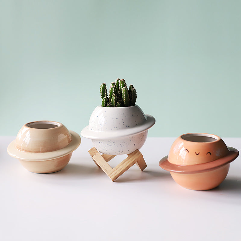 Ceramic Planet Plant Pot - Astral Galaxy Design