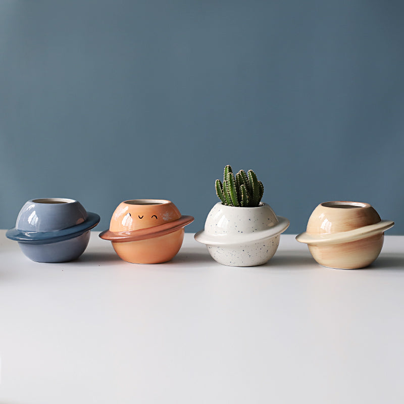 Ceramic Planet Plant Pot - Astral Galaxy Design