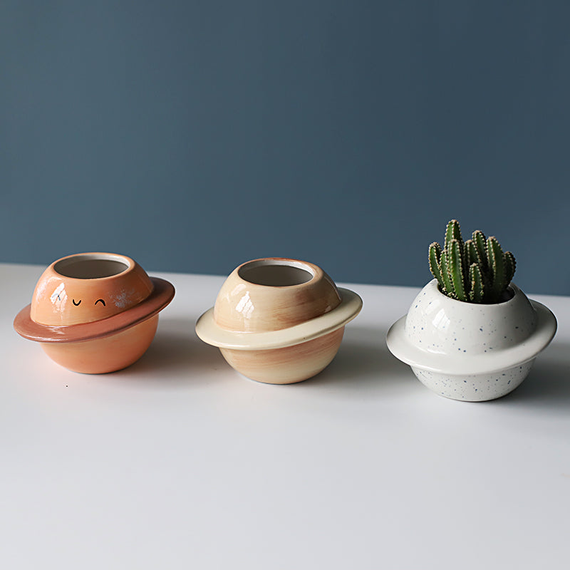 Ceramic Planet Plant Pot - Astral Galaxy Design