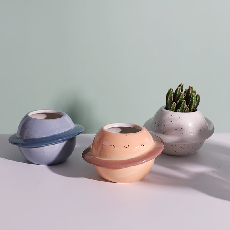 Ceramic Planet Plant Pot - Astral Galaxy Design