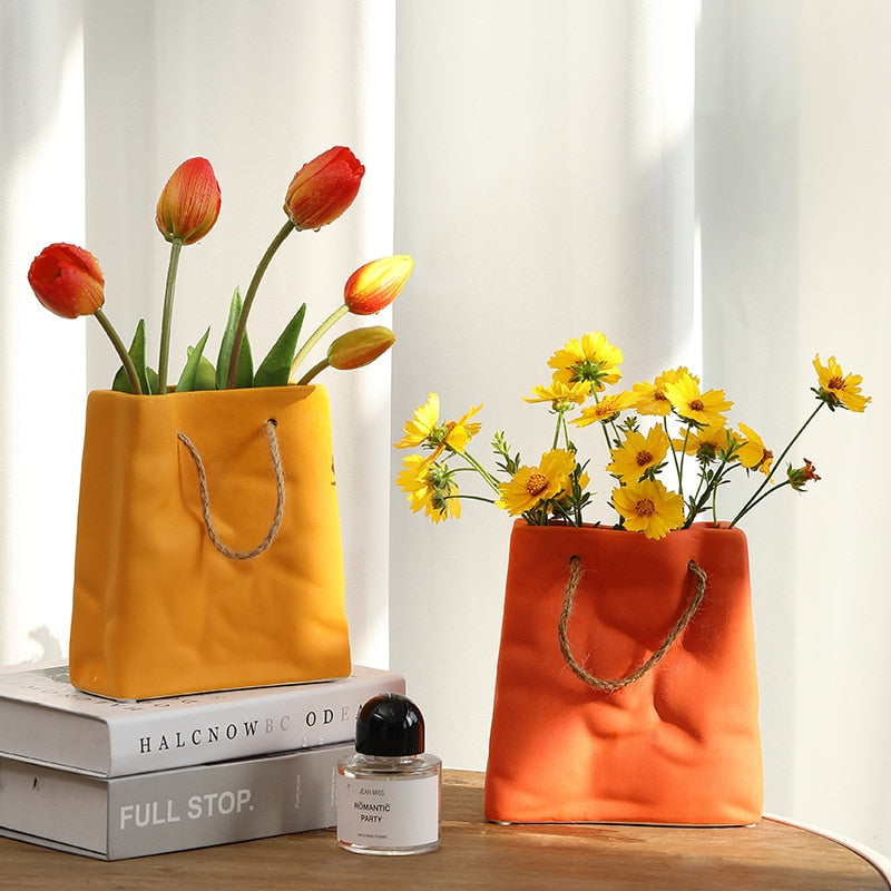 Ceramic Vase with Shopping Basket Design