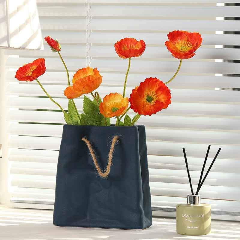 Ceramic Vase with Shopping Basket Design