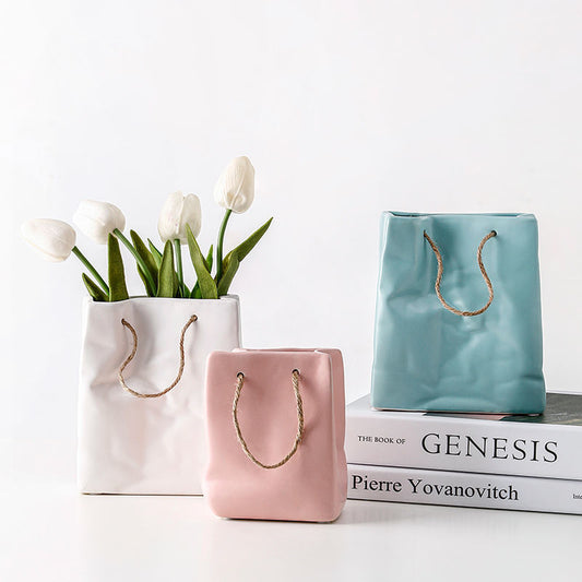 Ceramic Vase with Shopping Basket Design