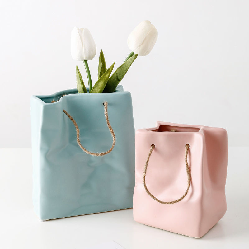 Ceramic Vase with Shopping Basket Design