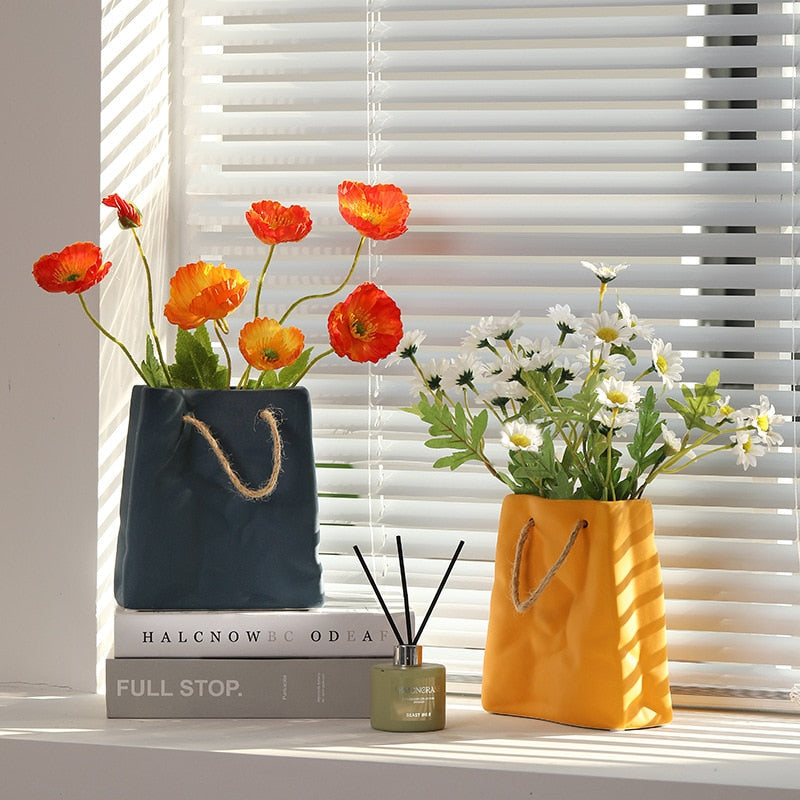 Ceramic Vase with Shopping Basket Design