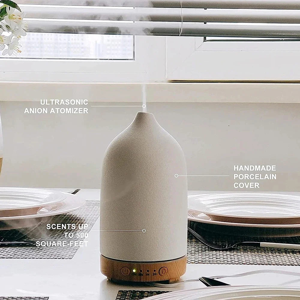 Ceramic Wood Grain Aromatherapy Diffuser with 7-Color Night Light