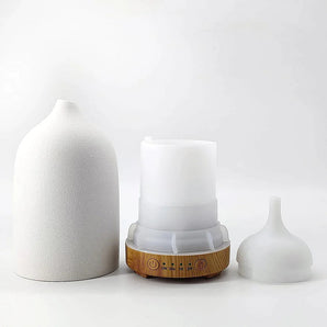 Ceramic Wood Grain Aromatherapy Diffuser with 7-Color Night Light