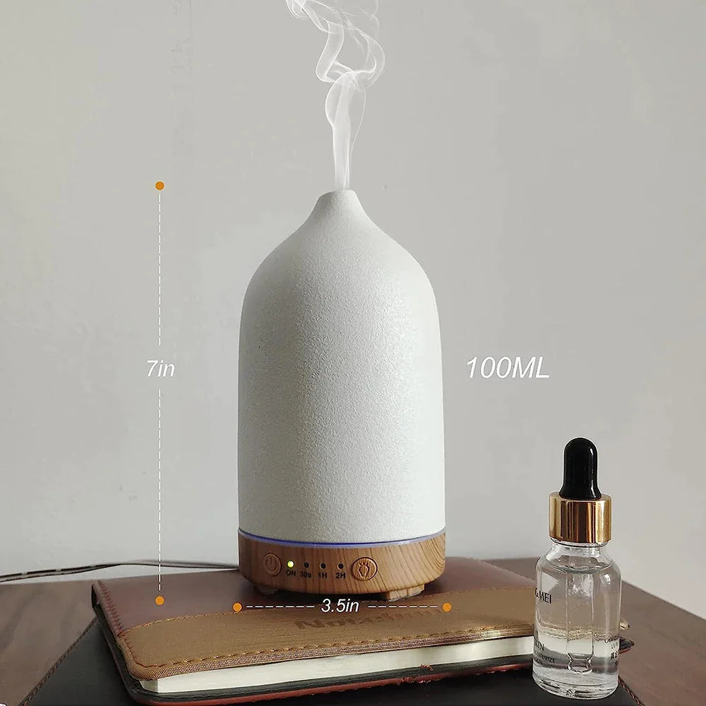 Ceramic Wood Grain Aromatherapy Diffuser with 7-Color Night Light
