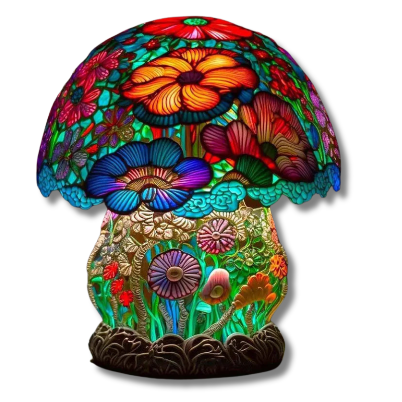 Colorful Mushroom Desk Light - Decorative Stained Glass Table Lamp