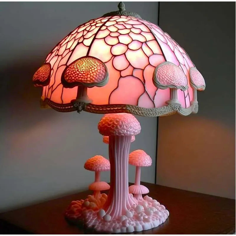 Colorful Mushroom Desk Light - Decorative Stained Glass Table Lamp