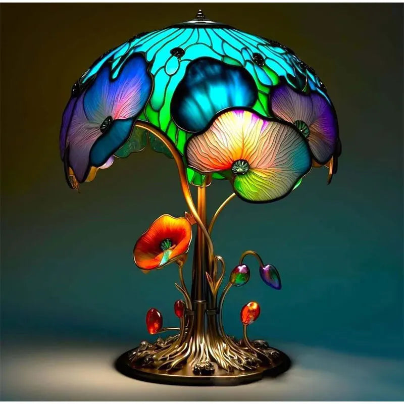 Colorful Mushroom Desk Light - Decorative Stained Glass Table Lamp