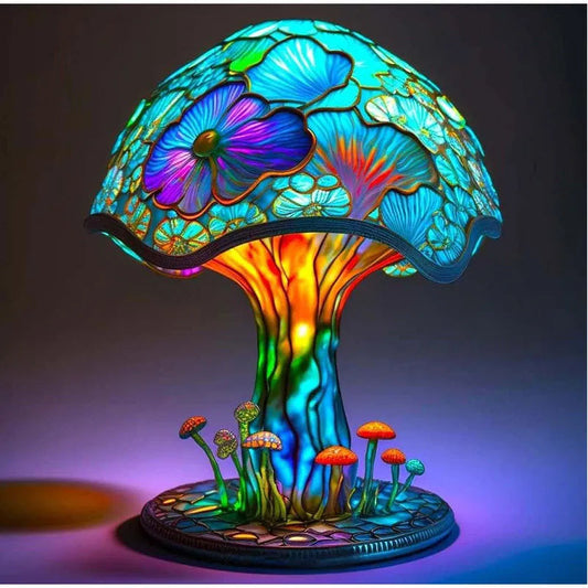 Colorful Mushroom Desk Light - Decorative Stained Glass Table Lamp
