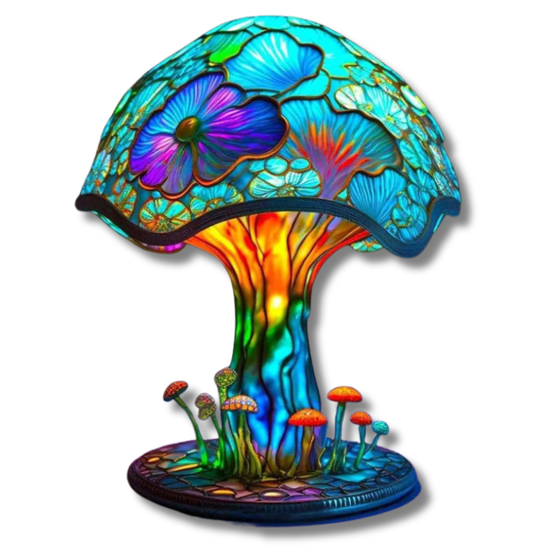 Colorful Mushroom Desk Light - Decorative Stained Glass Table Lamp