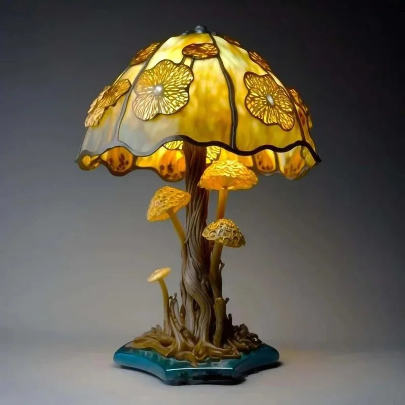 Colorful Mushroom Desk Light - Decorative Stained Glass Table Lamp