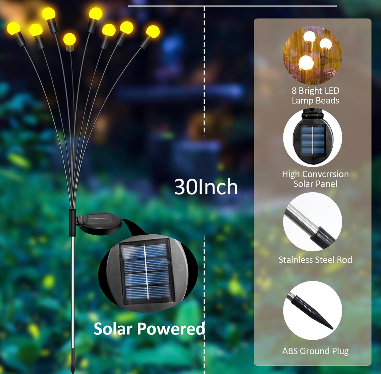 Enhanced Solar Powered 8 LED Lights Quad Pack
