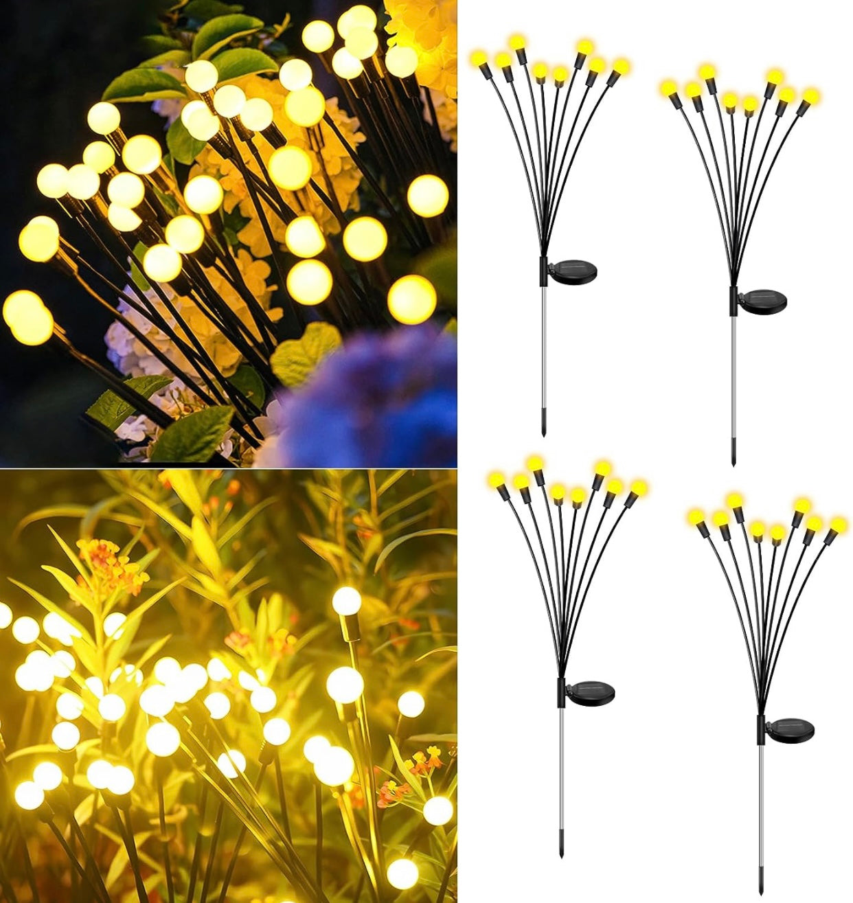 Enhanced Solar Powered 8 LED Lights Quad Pack