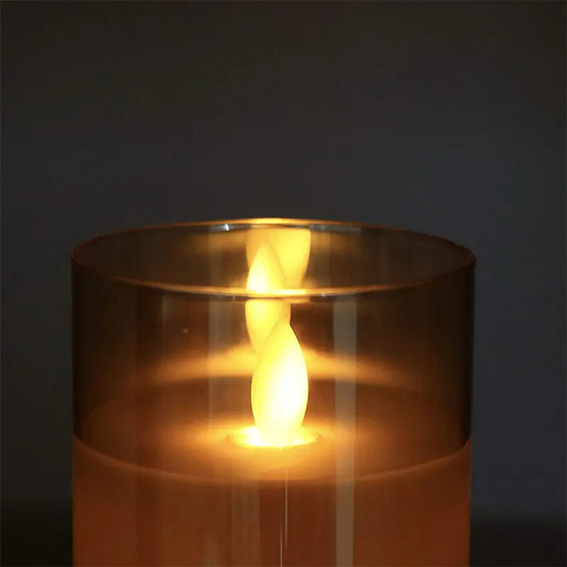 Flameless Glass Candle Set with Remote Control - Three-Piece LED Pillar Candles