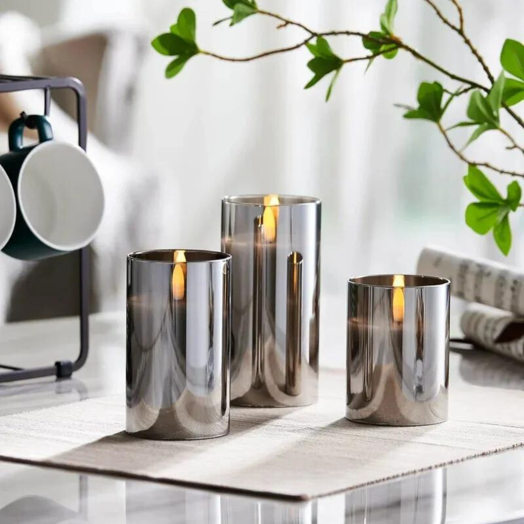 Flameless Glass Candle Set with Remote Control - Three-Piece LED Pillar Candles