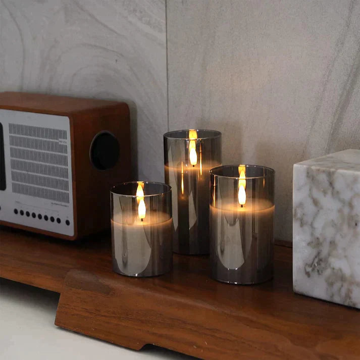 Flameless Glass Candle Set with Remote Control - Three-Piece LED Pillar Candles